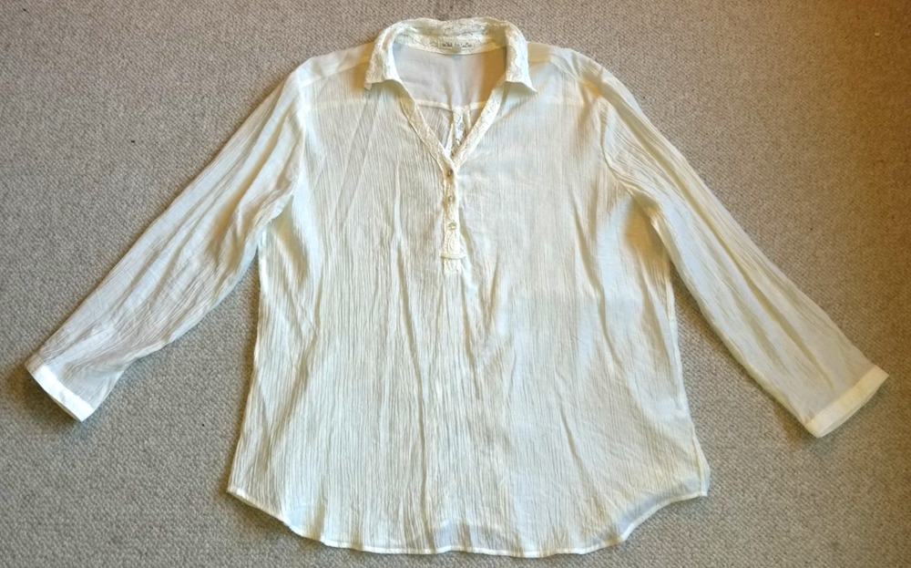 Womens Top-HESTER & ORCHARD-ivory 1/4 button sheer gauzy tunic lace Fairy-XL - Picture 1 of 5
